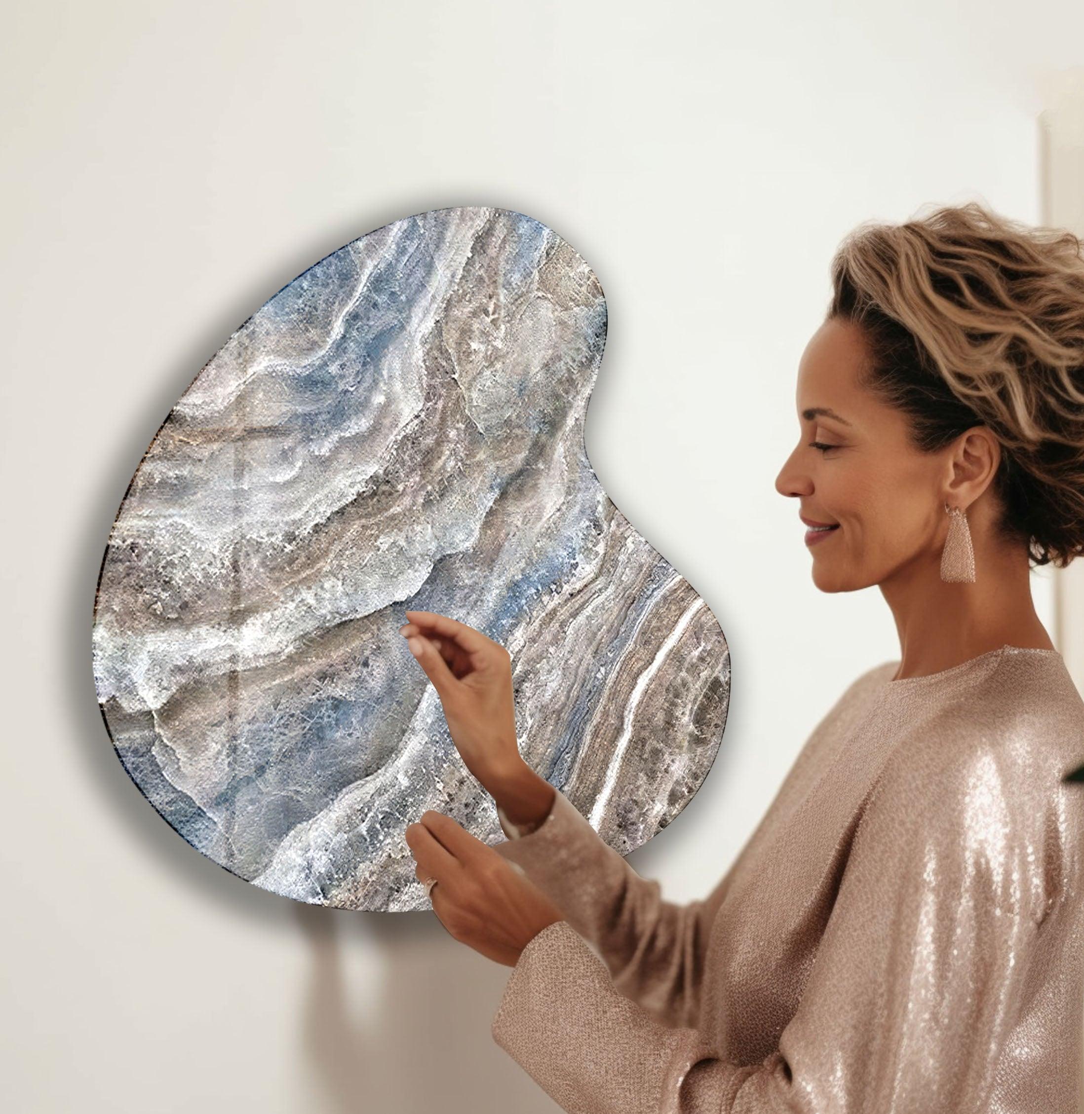 Blue Marble Decorative Irregular Glass Wall Art - Modern Abstract Home Decor for Living Room, Bedroom & Office - Handmade Unique Glass Mosaic Art Piece