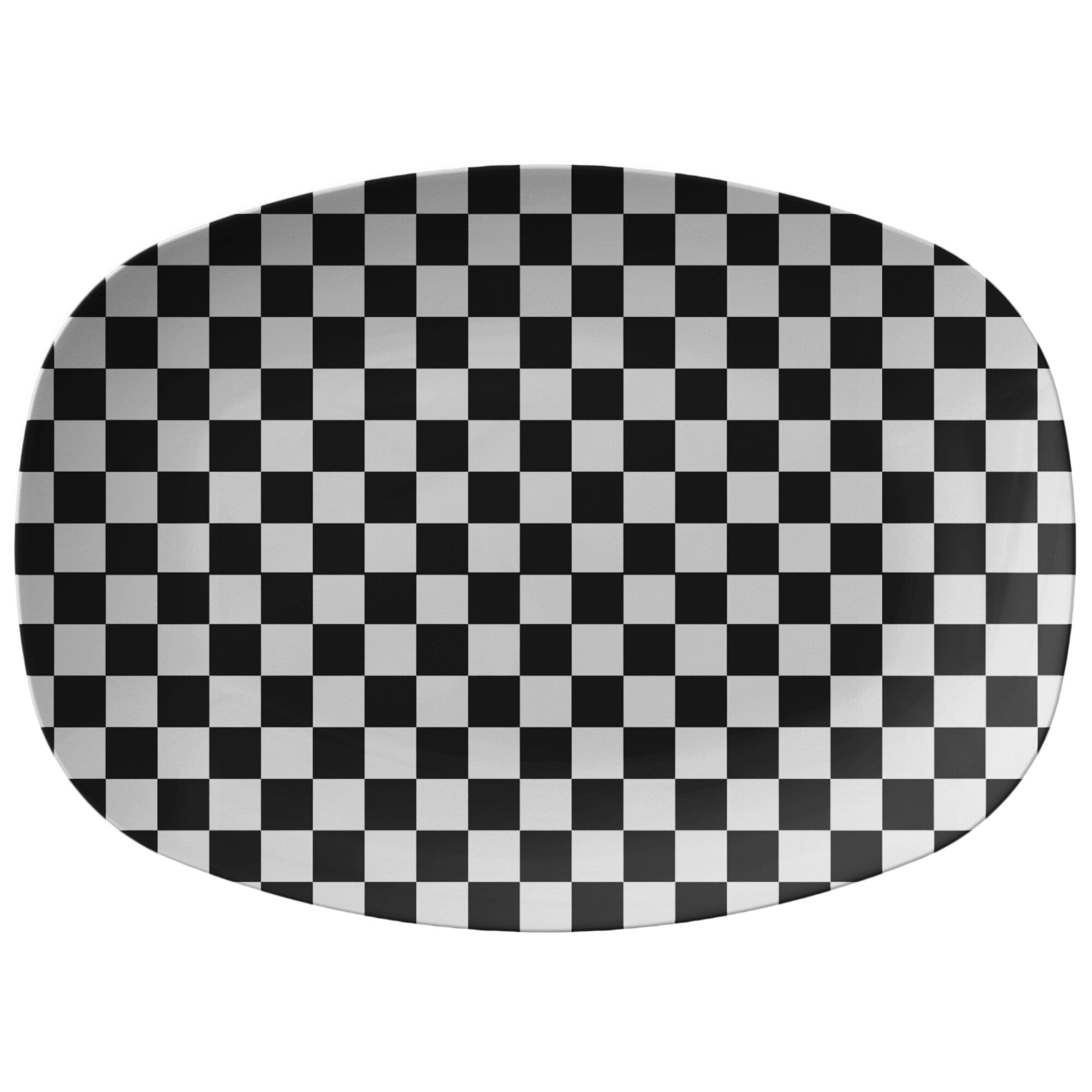 Black and White Checkered Plastic Serving Platter - Perfect for Picnics, BBQs, and Party Snack Displays