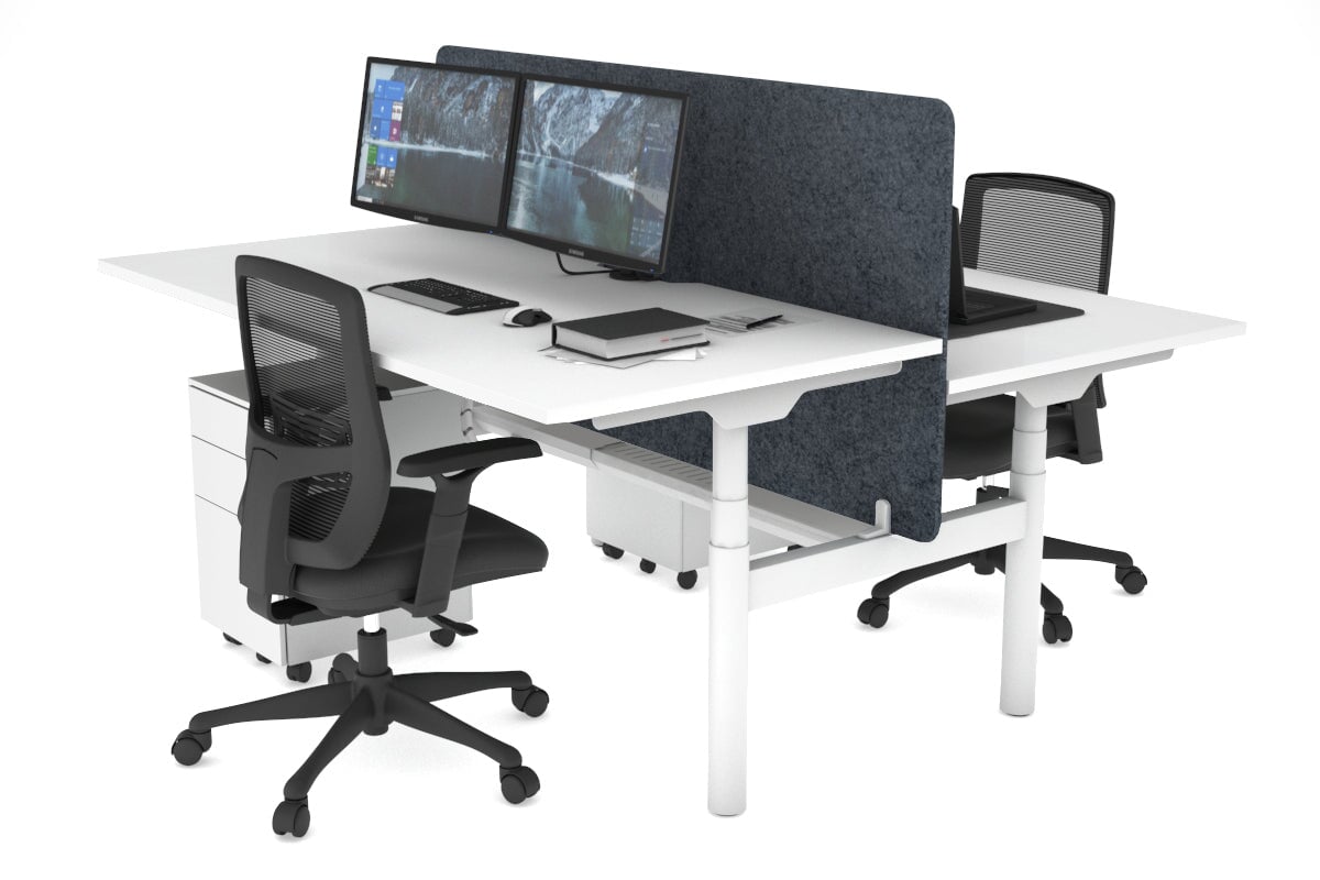Flexi Premium Height Adjustable 2-Person H Bench Workstation - White Frame [1200L x 800W with Cable Management] - Ideal for Office, Home Workspace & Collaborative Environments