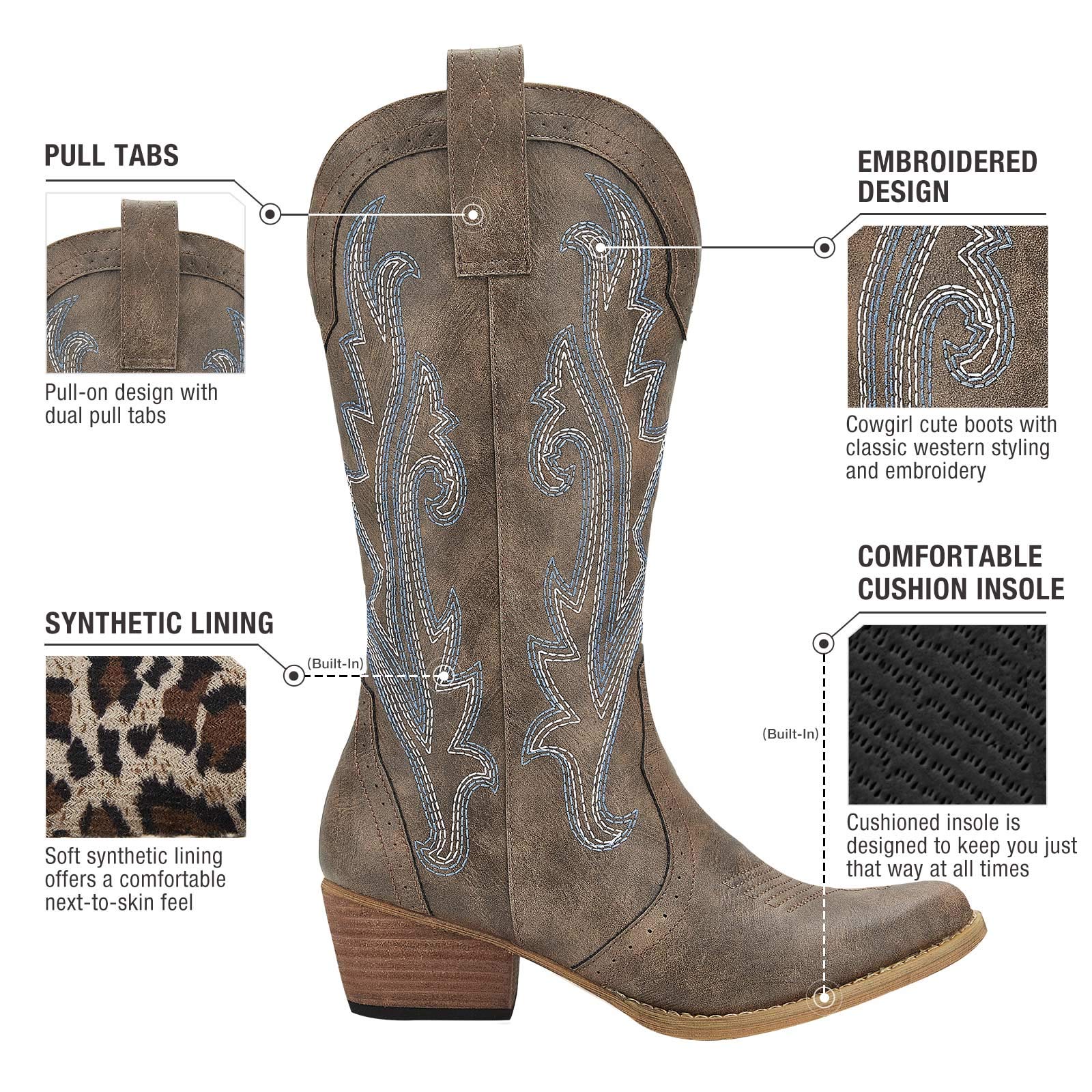 HISEA Women's Western Cowboy Boots - Pointed Toe Cowgirl Boots for Ladies | Stylish & Comfortable Fashion Boots for Country, Rodeo & Casual Wear