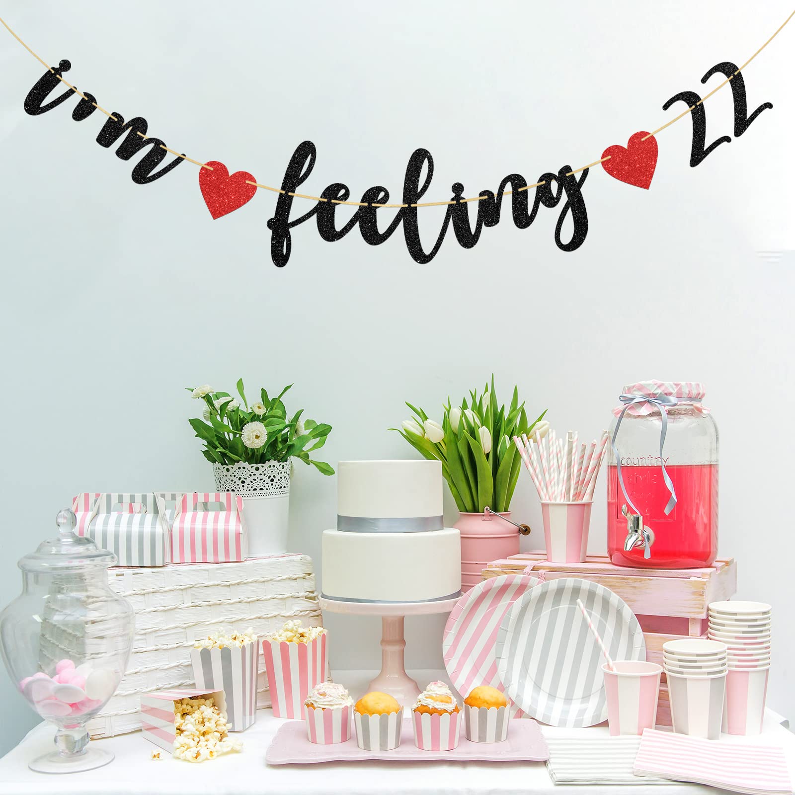 Happy 22nd Birthday Banner - Black Glitter 'I'm Feeling 22' Party Decorations for 22nd Birthday Celebrations, Home Decor & Milestone Parties