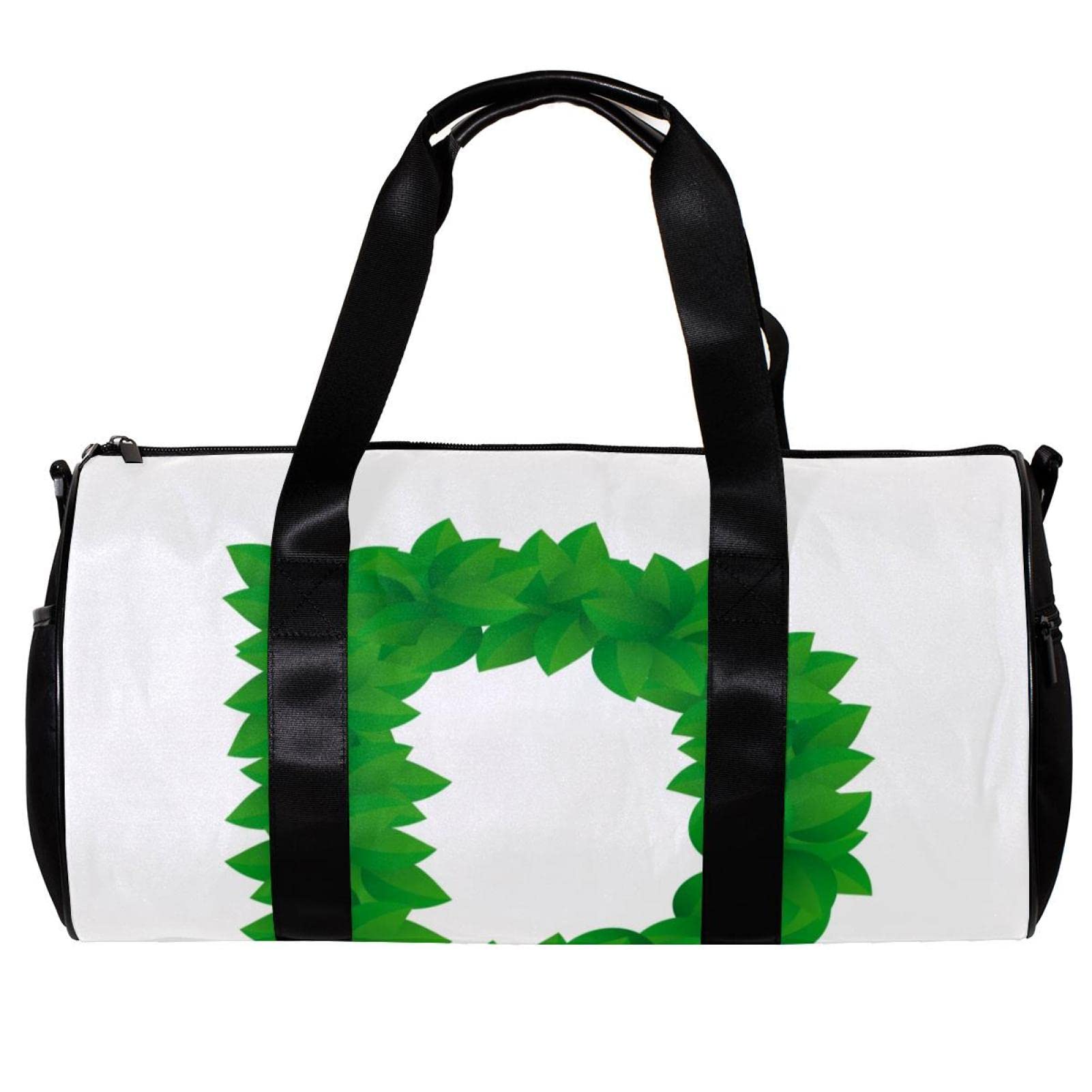 Premium Gym Duffle Bag for Men & Women - Waterproof Overnight Weekender Travel Carry On Bag with Leaf Pattern & Letter D Design in White - Perfect for Workouts, Travel, and Weekend Getaways