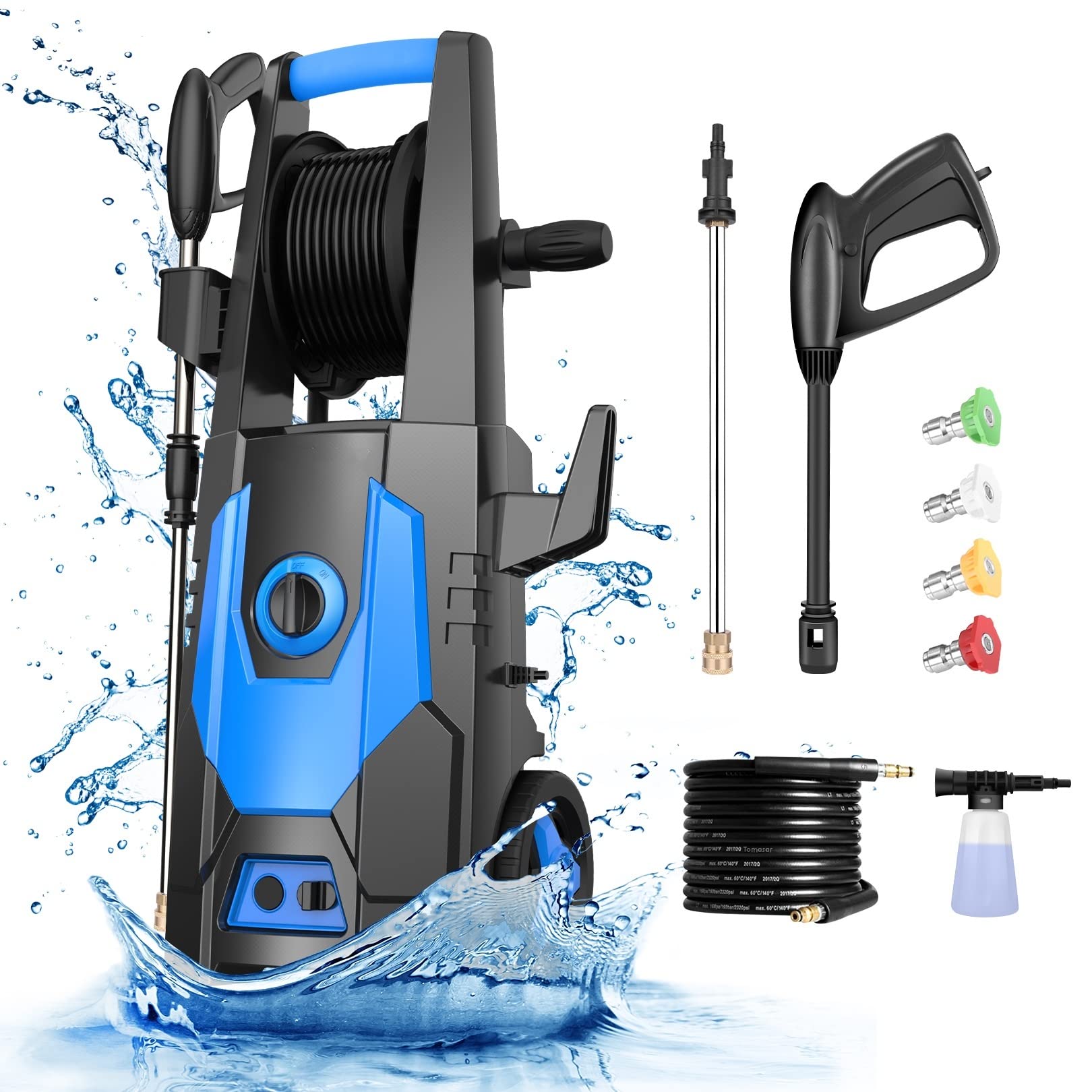 Suyncll Electric Pressure Washer 3.1GPM 1800PSI High Power Washer with 5 Nozzle Tips & Soap Bottle - Ideal for Car Washing, Fence Cleaning, Patio & Driveway Pressure Washing (Blue) | Perfect for Home, Garage & Outdoor Deep Cleaning