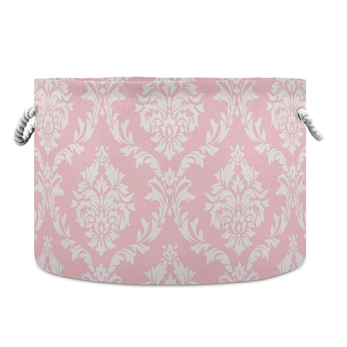 Baroque Damask Flowers Pink Toy Basket - Collapsible Canvas Storage Bin with Handles for Laundry, Closet & Nursery Organization | Perfect for Kids' Toys, Blankets & Home Decor