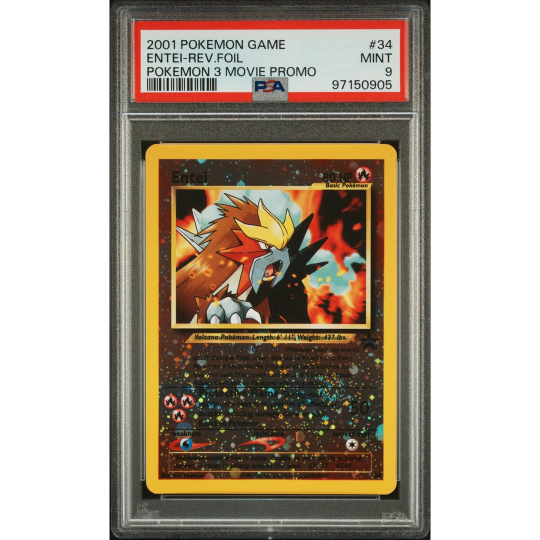 2001 Pokemon Game Movie Entei 34 PSA 9 Graded Card - Rare Collectible for Pokemon TCG Fans & Investors | Perfect for Display, Gaming Tournaments, and Investment Portfolios