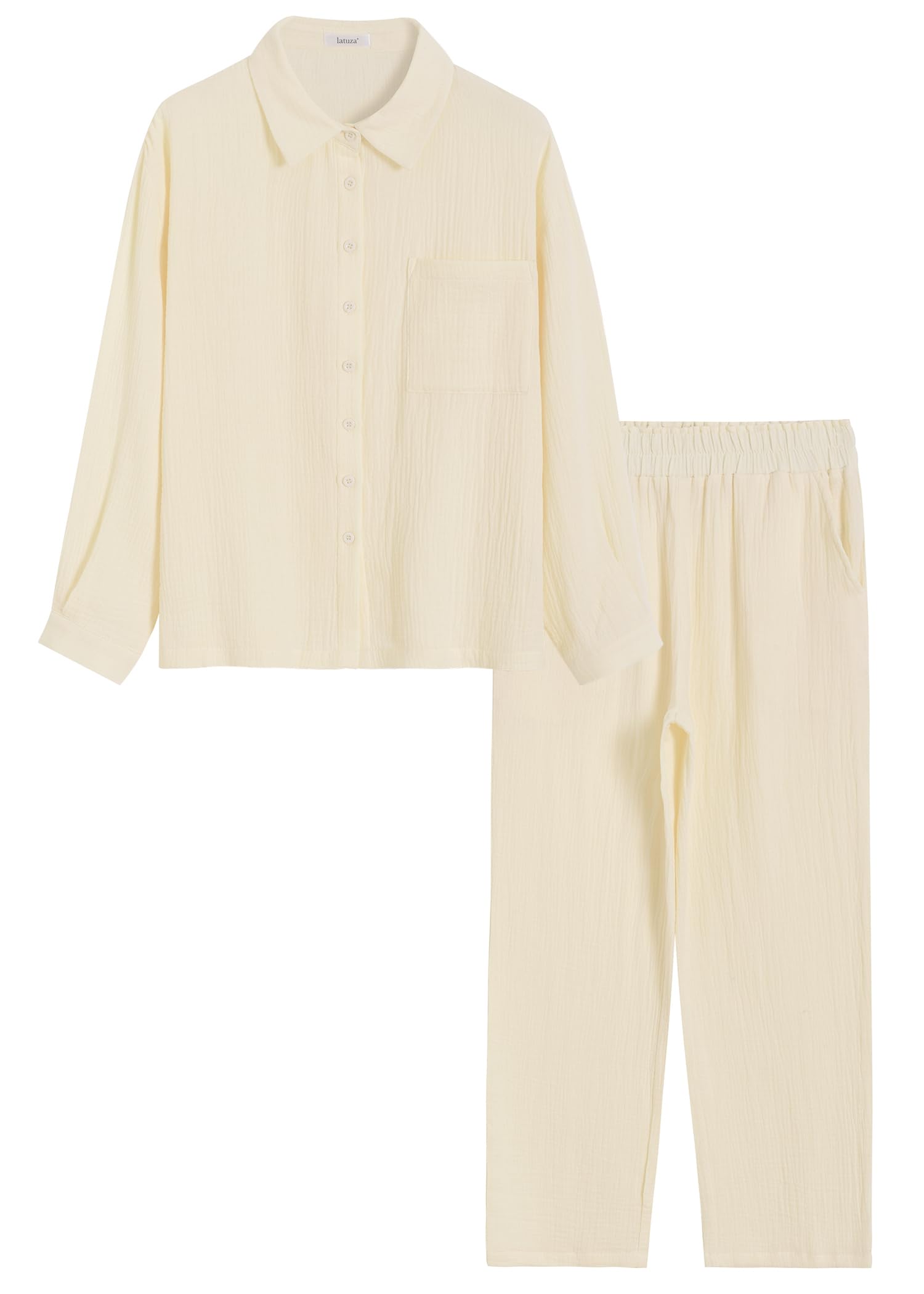 Women's Soft Cotton Gauze Pajama Set - 2 Piece Comfortable Lounge Outfit for Sleeping & Relaxing at Home
