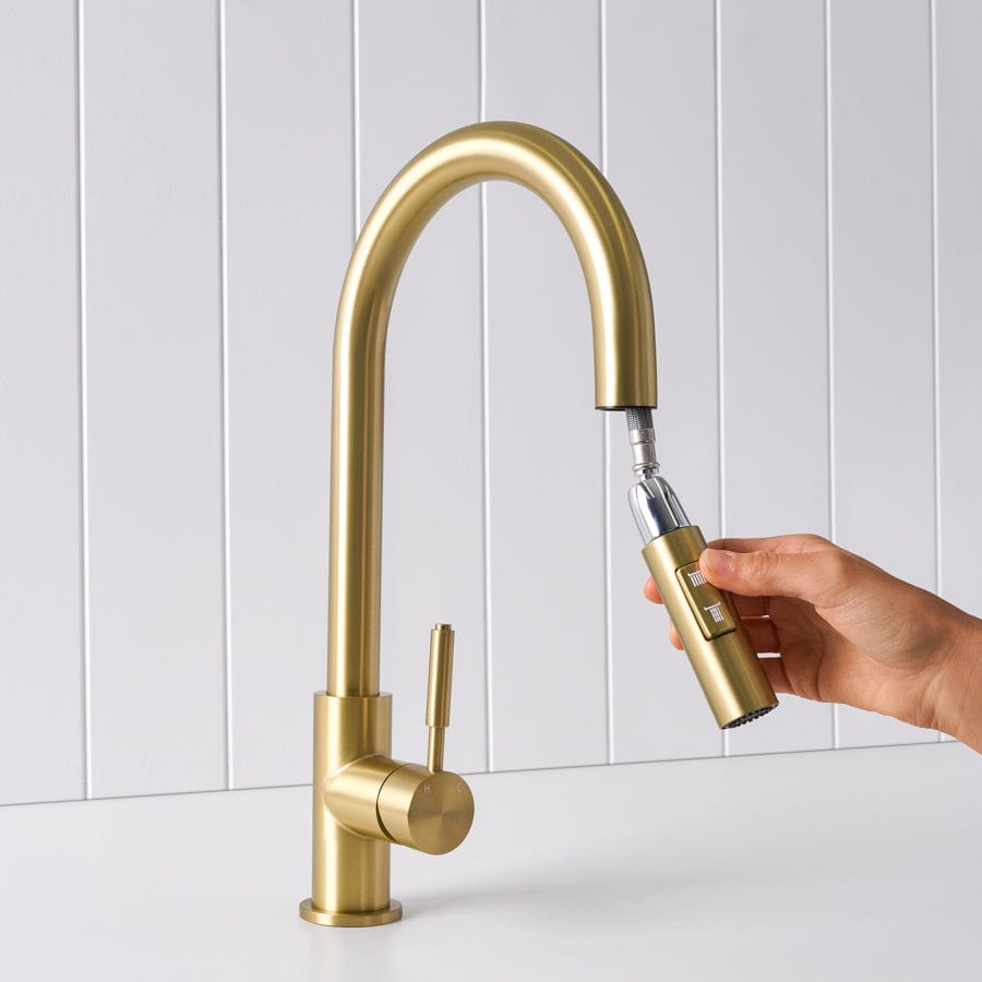 Premium Melbourne Dual Function Kitchen Mixer in Brushed Brass - Perfect for Modern and Vintage Home Kitchens
