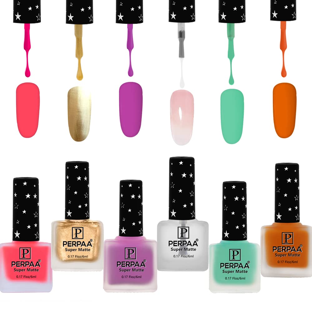 PERPAA® Super Matte Nail Polish Set - 6 Long Lasting, Chip Resistant Matte Finish Nail Colors for Women (6ml Each, Multi-Color Combo No.30) - Perfect for Everyday Wear, Parties & Special Occasions