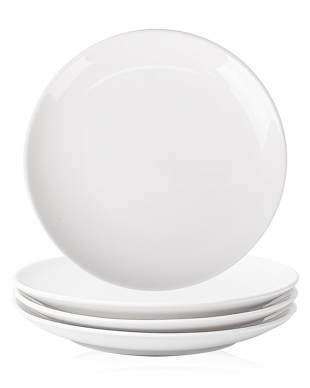DELLING 7-Inch White Porcelain Appetizer Plates Set - Small Ceramic Dessert, Salad, Pasta & Snack Plates - Microwave, Oven & Dishwasher Safe - Perfect for Dinner Parties, Tea Time & Kitchen Serving - Set of 4