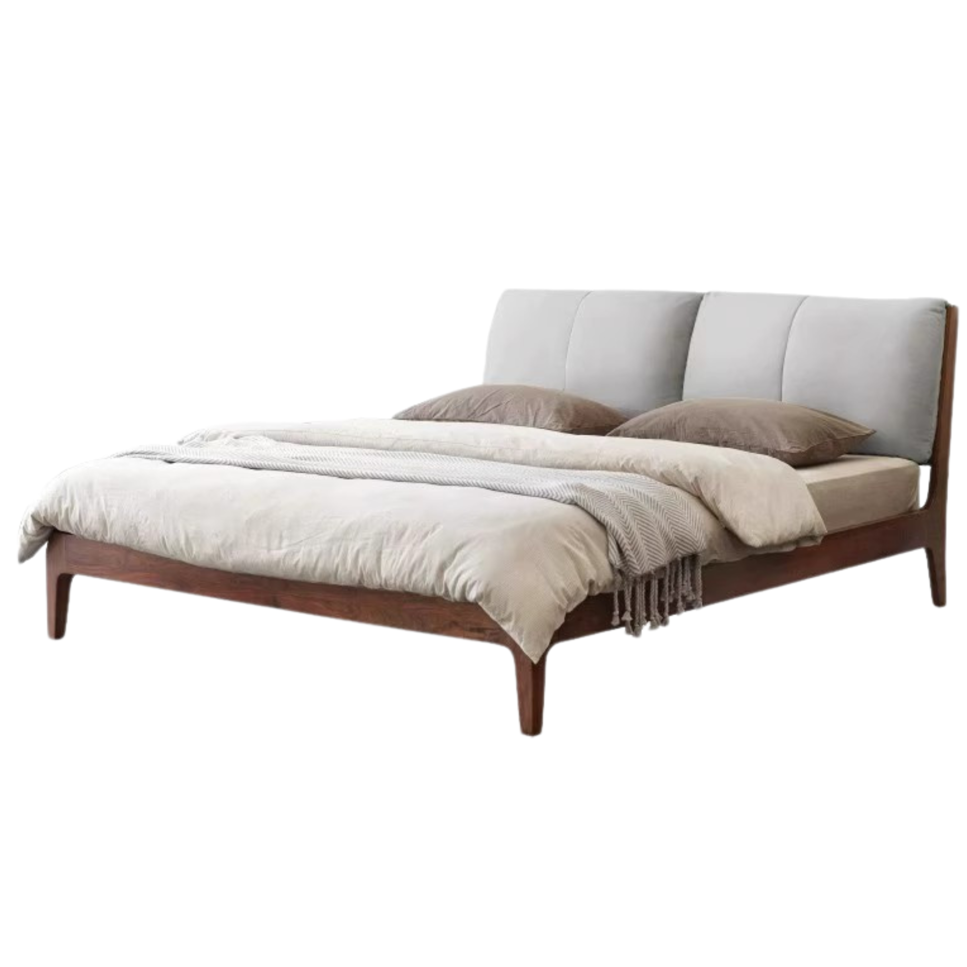 Premium Black Walnut Solid Wood Bed Frame - Queen Size Platform Bed with Soft Upholstered Headboard | Modern Bedroom Furniture for Master & Guest Rooms
