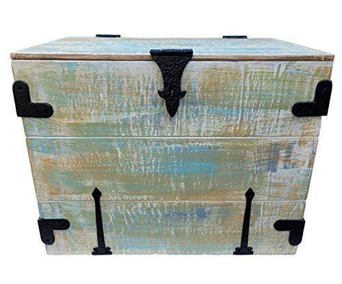Vintage Wooden Pirate Treasure Chest - Handmade Decorative Trunk Box with Antique Cast Iron Accessories for Home Storage, Office, Closet & Living Room | Perfect for Jewelry, Keepsakes & Home Decor
