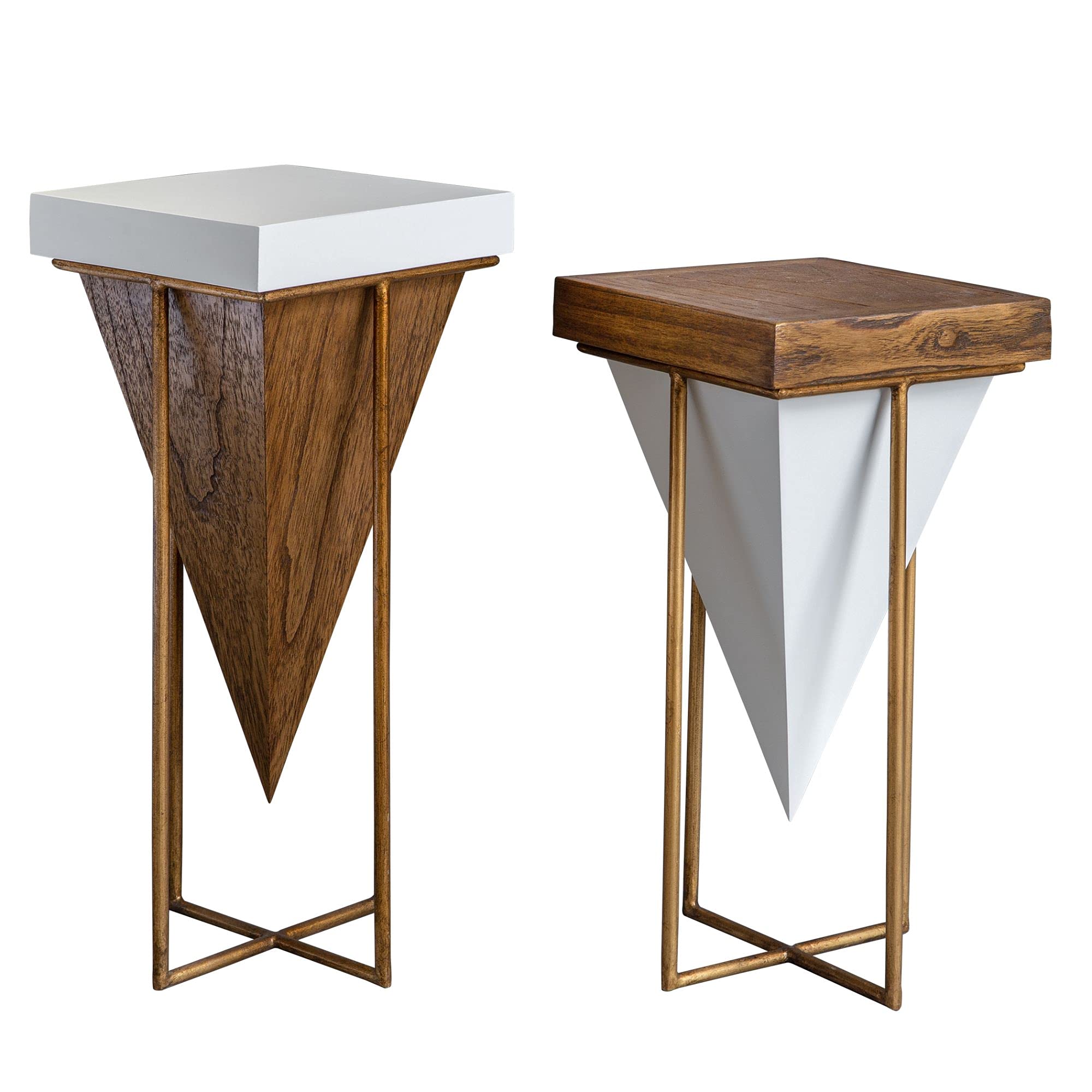 Set of 2 Modern Brown and White Accent Tables - 23.75 Inch Side End Tables for Living Room, Bedroom, or Office Decor