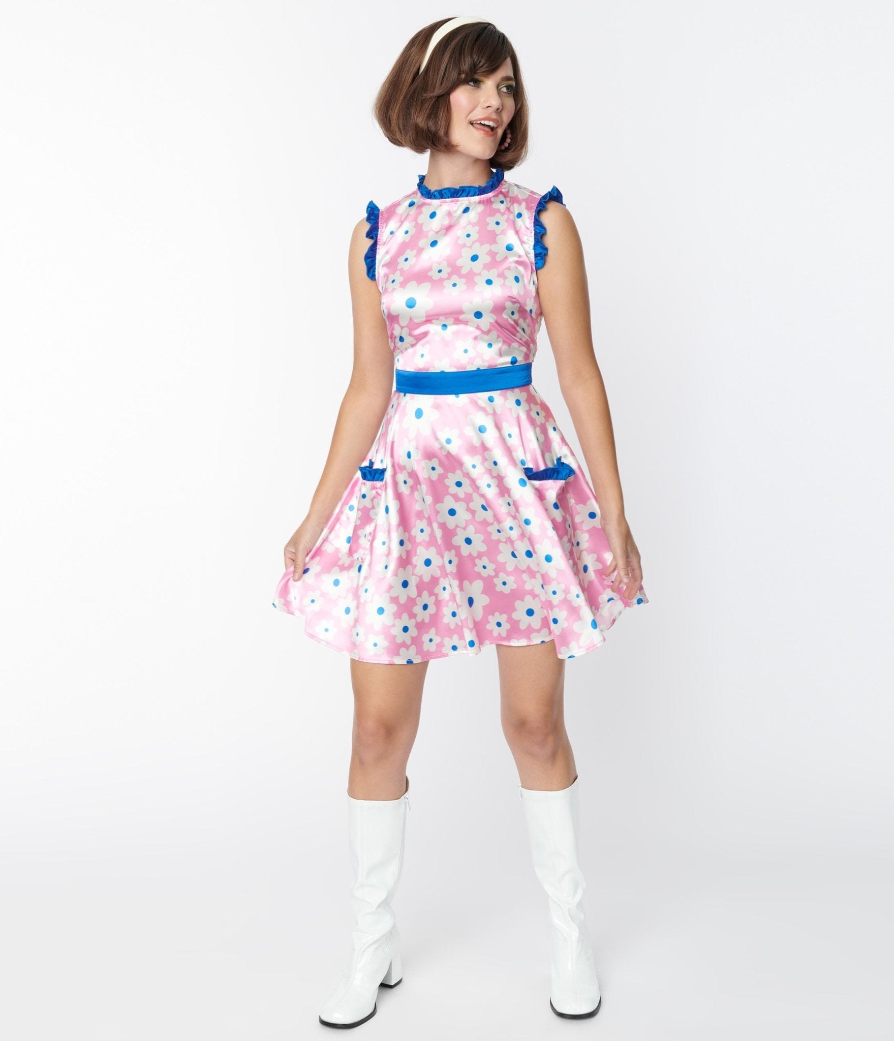 Smak Parlour Pink & White Ditsy Floral Happy Hour Flare Dress - Women's Vintage Style Party Dress for Cocktail, Wedding, Date Night & Special Occasions