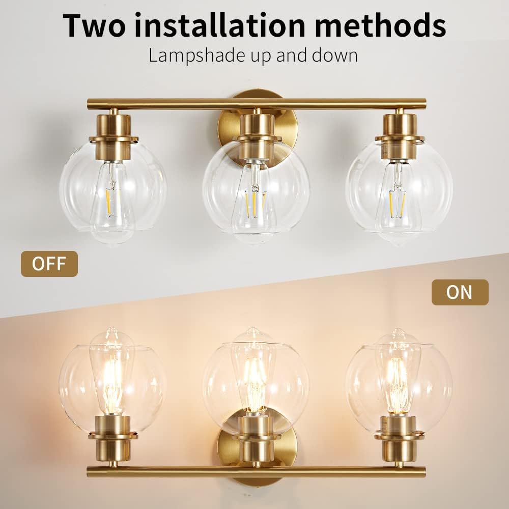 3-Light Modern Gold Bathroom Vanity Light with Clear Glass Shade - 22 Inch Wall Sconce for Mirror Lighting | Perfect for Bathroom, Powder Room and Dressing Area Illumination