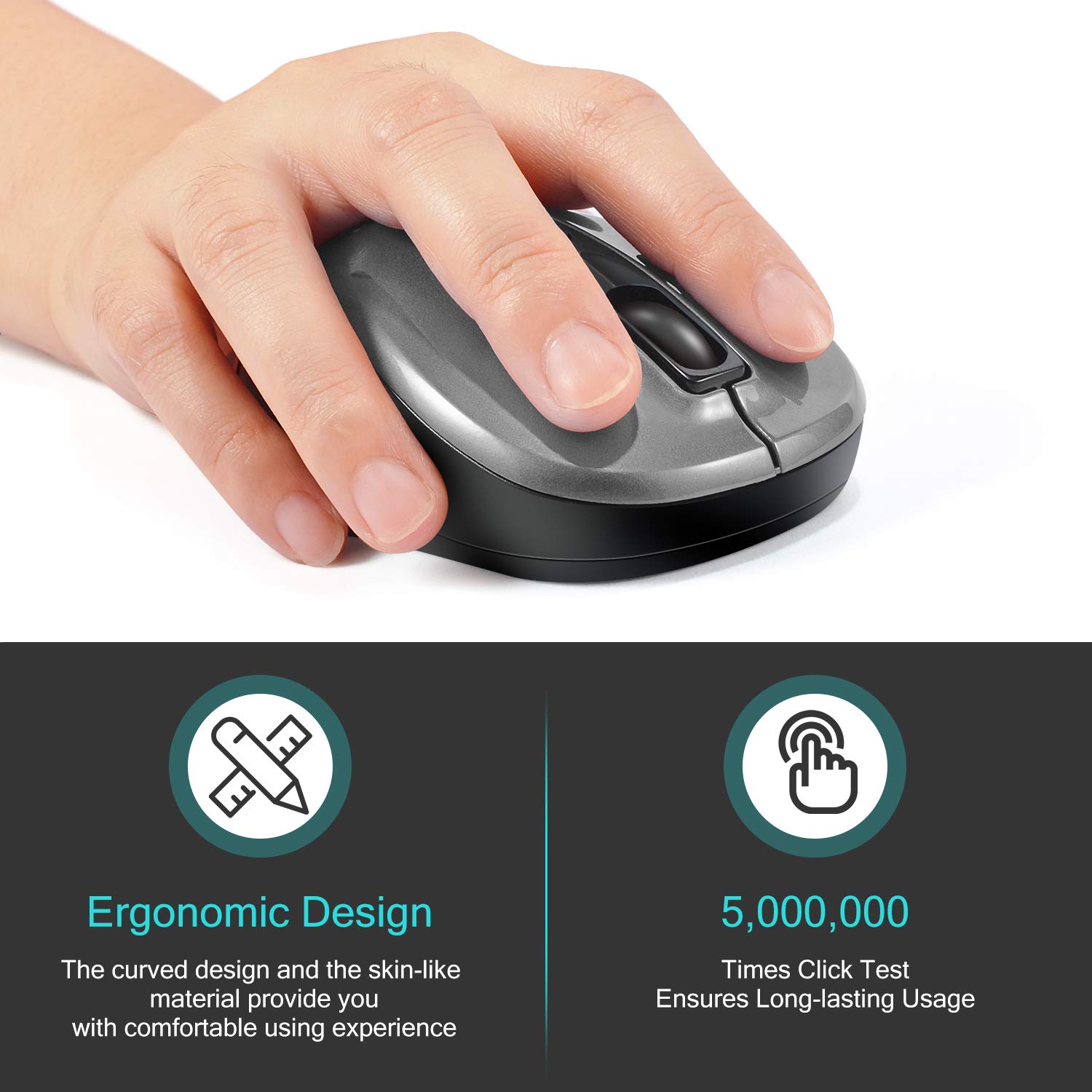 LeadsaiL Wireless Mouse 2.4G Slim Silent Optical Mouse with 4 Buttons - USB Cordless Mouse for Laptop, Desktop, MacBook - Perfect for Office, Home, Gaming & Travel Use