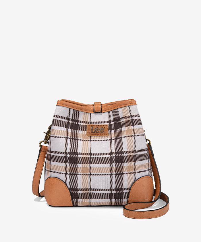 LEE Plaid Canvas Drawstring Bucket Crossbody Bag for Women - Stylish & Versatile Shoulder Purse - Perfect for Travel, Shopping & Everyday Use