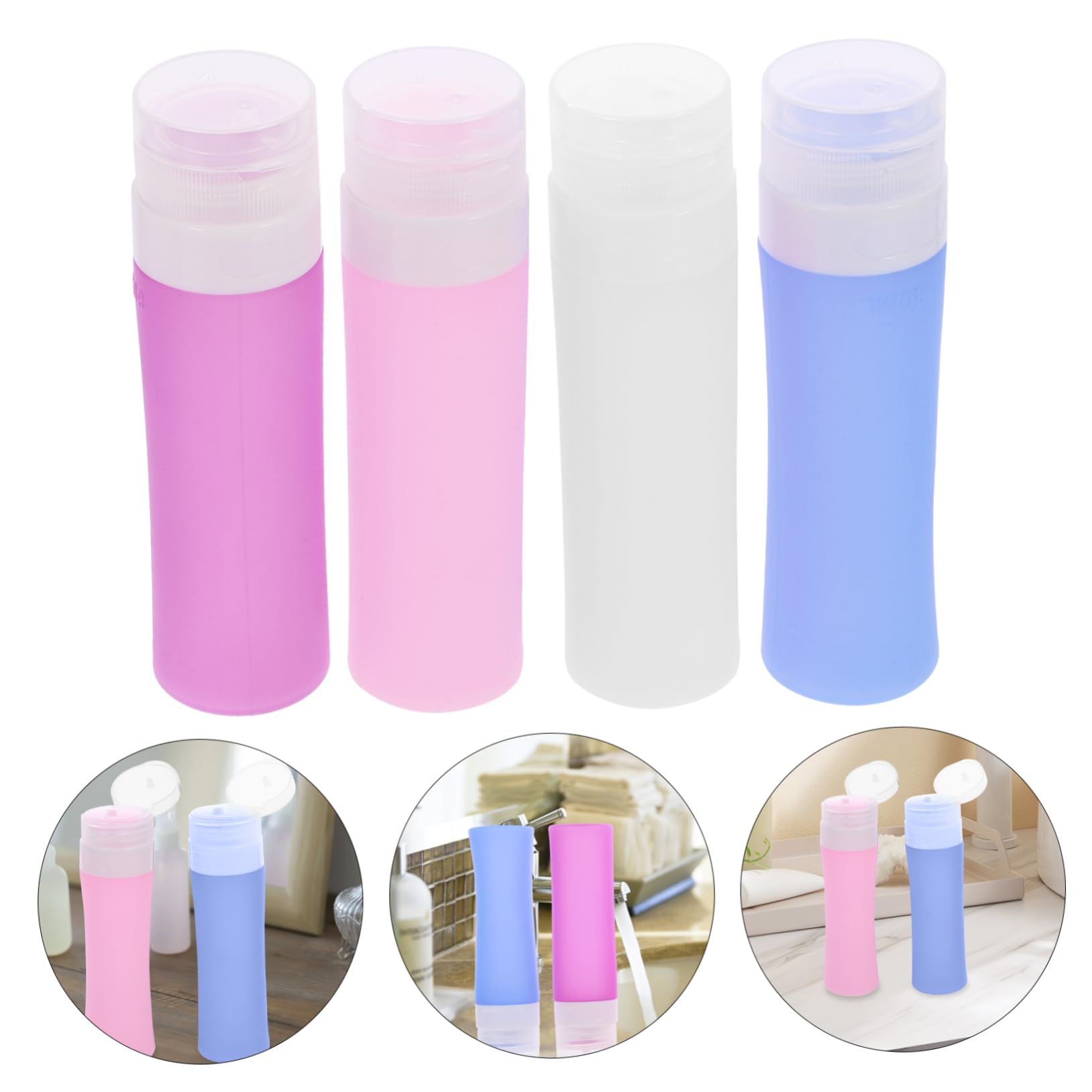 DOITOOL 4-Pack 80ml Mini Squeezy Travel Bottles - Leak-Proof Silicone Containers for Shampoo, Lotion & Toiletries | Perfect for Air Travel, Gym & Vacation Essentials