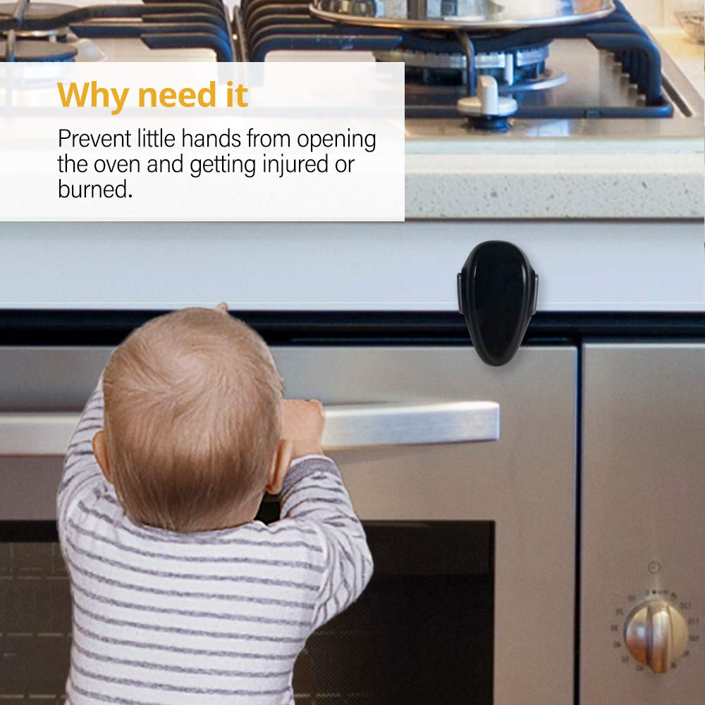 EUDEMON Childproof Oven Door Lock - 1 Pack Heat-Resistant Safety Latch for Flat Surface Ovens, No Tools or Drilling Required (Black) - Perfect for Baby Proofing Kitchen & Preventing Accidental Oven Openings