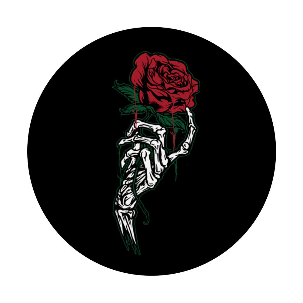 White Skeleton Hand Holding Red Rose Tattoo PopSockets Grip & Stand - Phone & Tablet Accessory for Gothic Lovers, Halloween Decor, Alternative Style