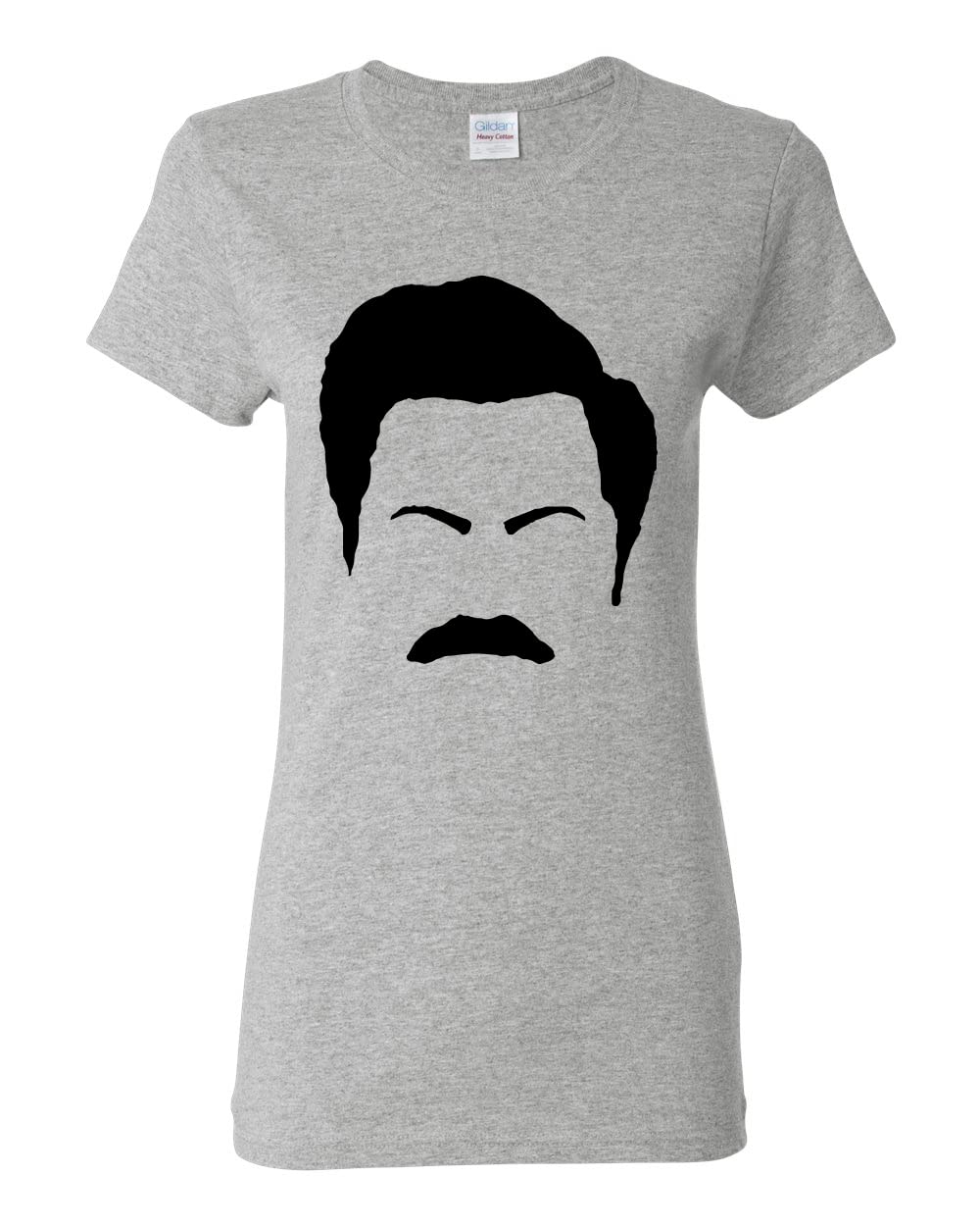 Ron Swanson Mustache Face Silhouette Graphic T-Shirt - Parks and Recreation Pop Culture Tee for Women - Perfect for TV Show Fans, Cosplay & Casual Wear