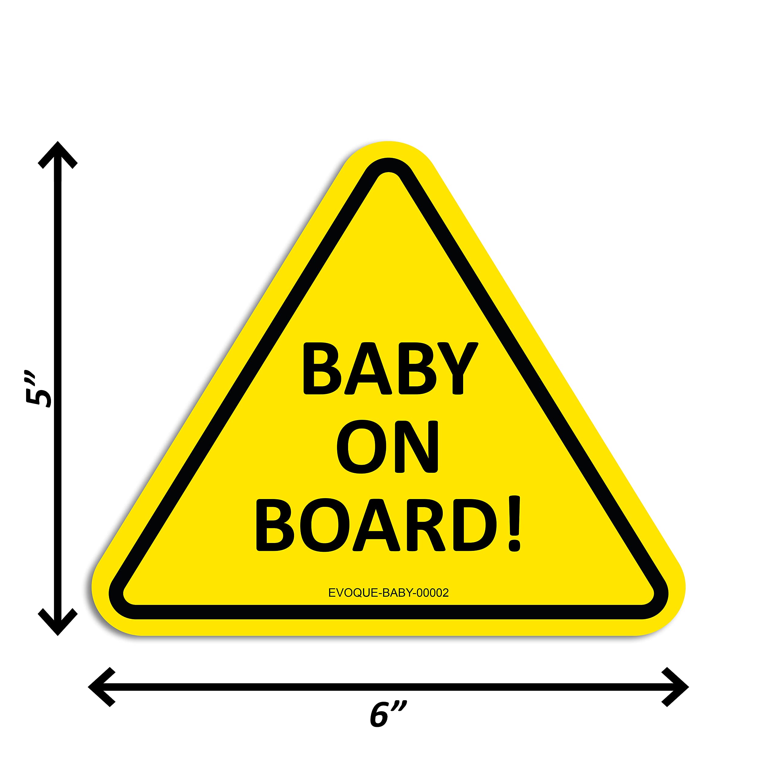 Evoque Baby on Board Car Sticker - 5” x 6” Vinyl Decal with Strong Adhesive, No Suction Cups Needed, Heat Resistant for Baby Safety (Pack of 2) - Perfect for Family Cars, SUVs and Minivans