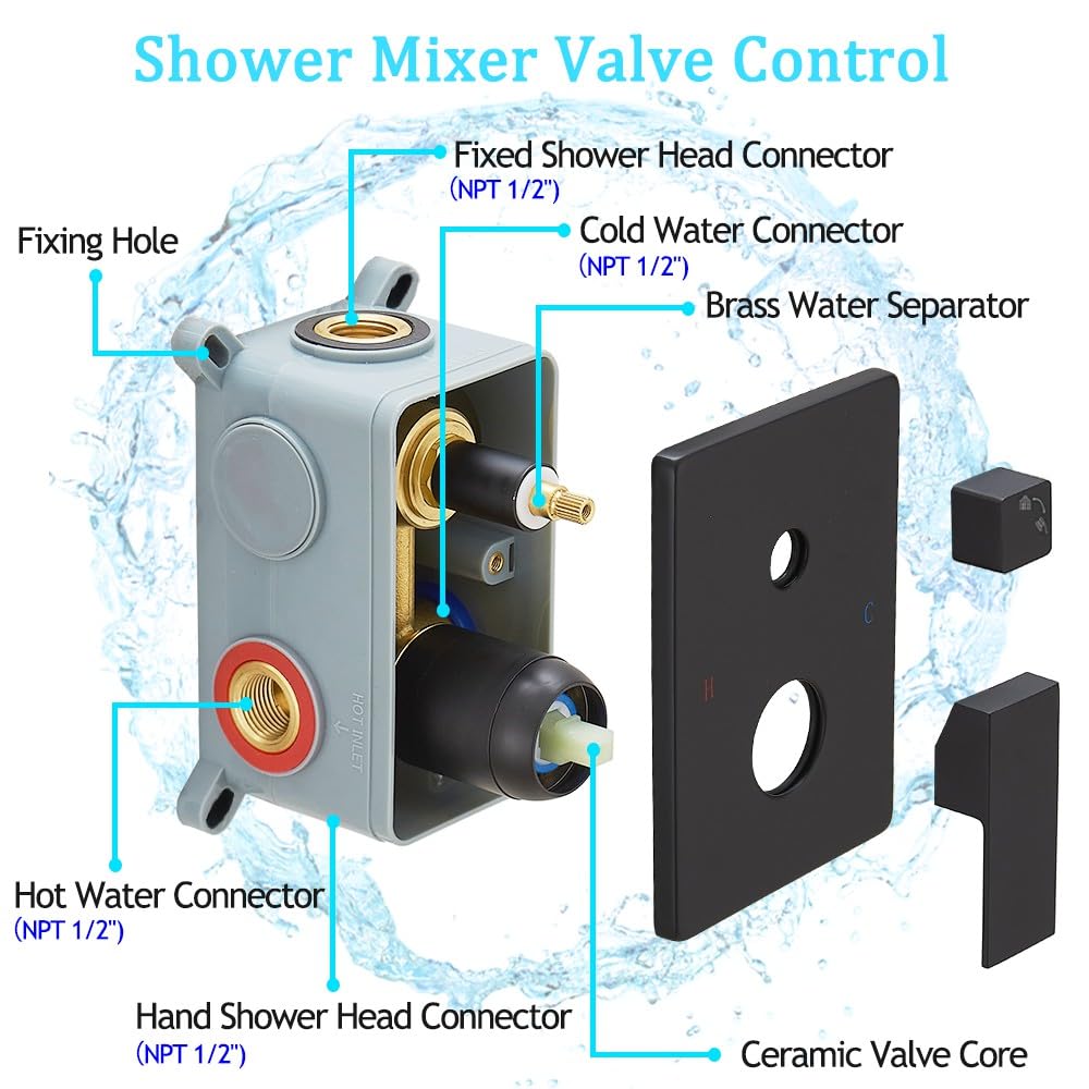 Premium Matte Black Rain Shower System - 10 Inch High Pressure Square Shower Head with Handheld Sprayer - Luxury Wall Mounted Bathroom Shower Faucet Complete Combo Kit for Modern Home Spa Experience
