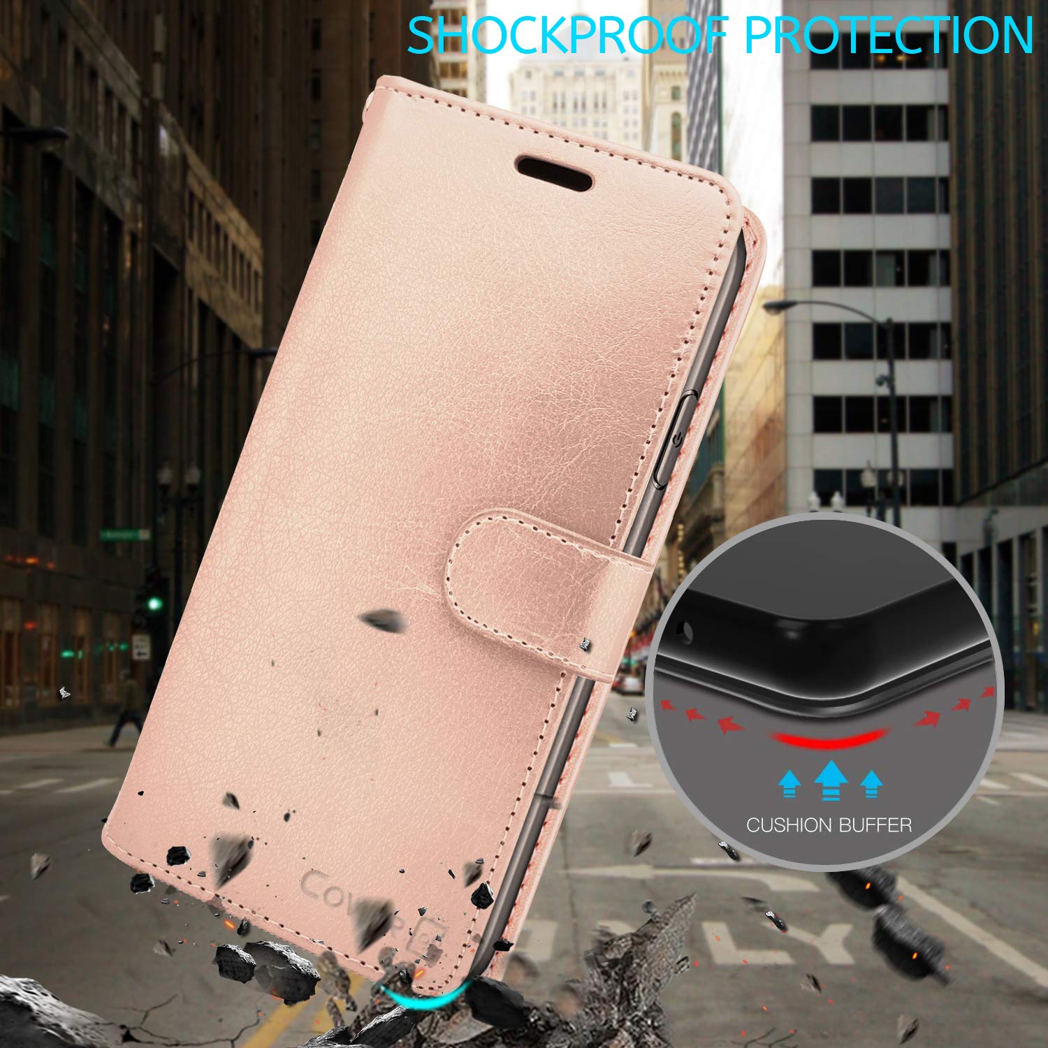 RFID Blocking PU Leather Wallet Case for Motorola Moto One Fusion Plus - Rose Gold Flip Folio Stand Cover with Card Slots | Perfect for Travel, Business & Everyday Use