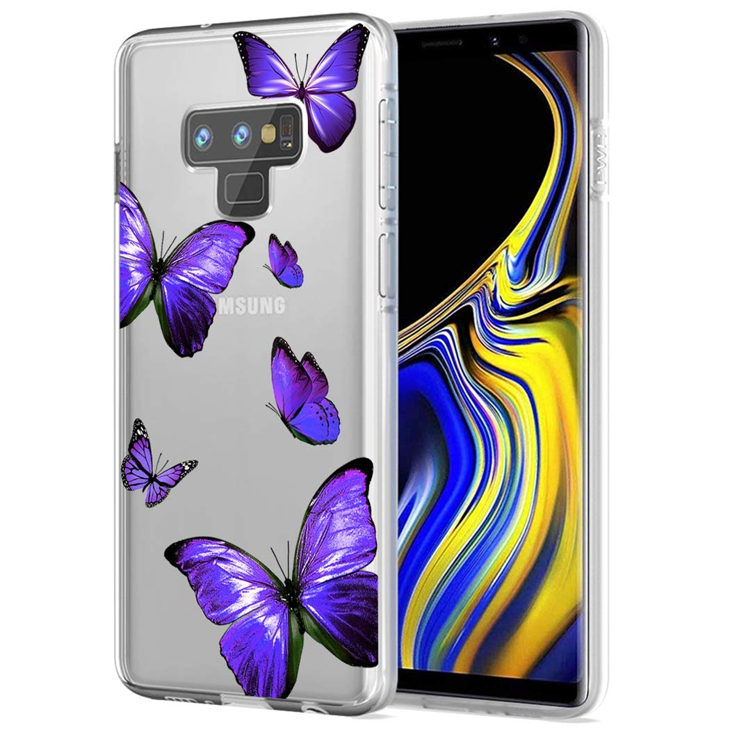 Samsung Galaxy Note 9 Case - Cute Purple Butterfly Soft TPU Shockproof Protective Clear Phone Cover for Women & Girls | Perfect for Everyday Use, Work & School Protection