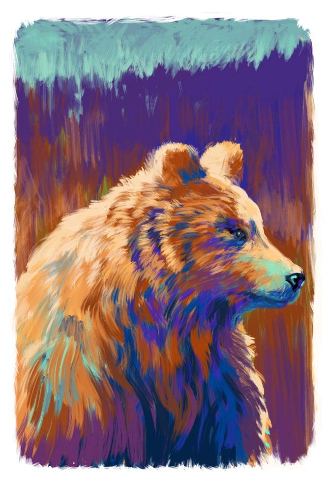 Grizzly Bear Vivid Watercolor Art Print - 9x12 Wall Decor Poster, Digital Download for Home & Office Decoration | Wildlife Nature Painting for Living Room, Bedroom, Nursery