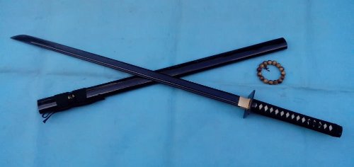 Premium Ninja Sword for Sale - Authentic Japanese Samurai Katana with Medium Carbon Steel Blade & Black Surface Finish - Includes Wooden Scabbard - Perfect for Martial Arts Training, Cosplay, and Collectors Display