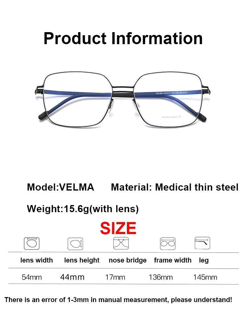 Aimee Women's Full Rim Square Double Bridge Stainless Steel Eyeglasses Frame 22511 - Stylish & Durable for Work, Reading & Fashion