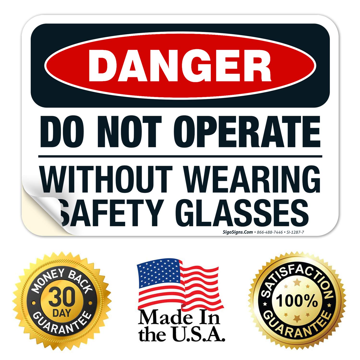 Danger Do Not Operate Without Safety Glasses Sign - OSHA Compliant 10x7 Inch Vinyl Decal | Weatherproof, UV Resistant & Long Lasting (Made in USA) | Perfect for Workshops, Factories & Construction Sites