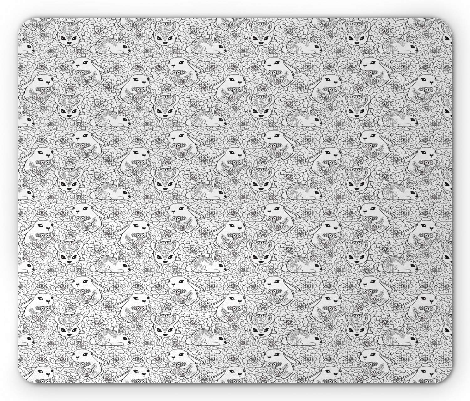Ambesonne White Mouse Pad with Funny Bunnies & Flowers Design - Non-Slip Rubber Mousepad for Office & Gaming (Standard Size, Charcoal Grey/White) - Perfect for Computer, Laptop & Workspace Accessories