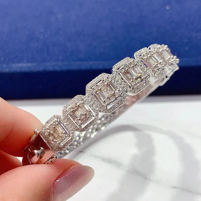18K Gold Real Diamond Bangle for Women - 3.0ct Big Square Luxury Bracelet | Wedding, Engagement, Party Jewelry Gift | Elegant & Trendy Fashion Accessory for Special Occasions