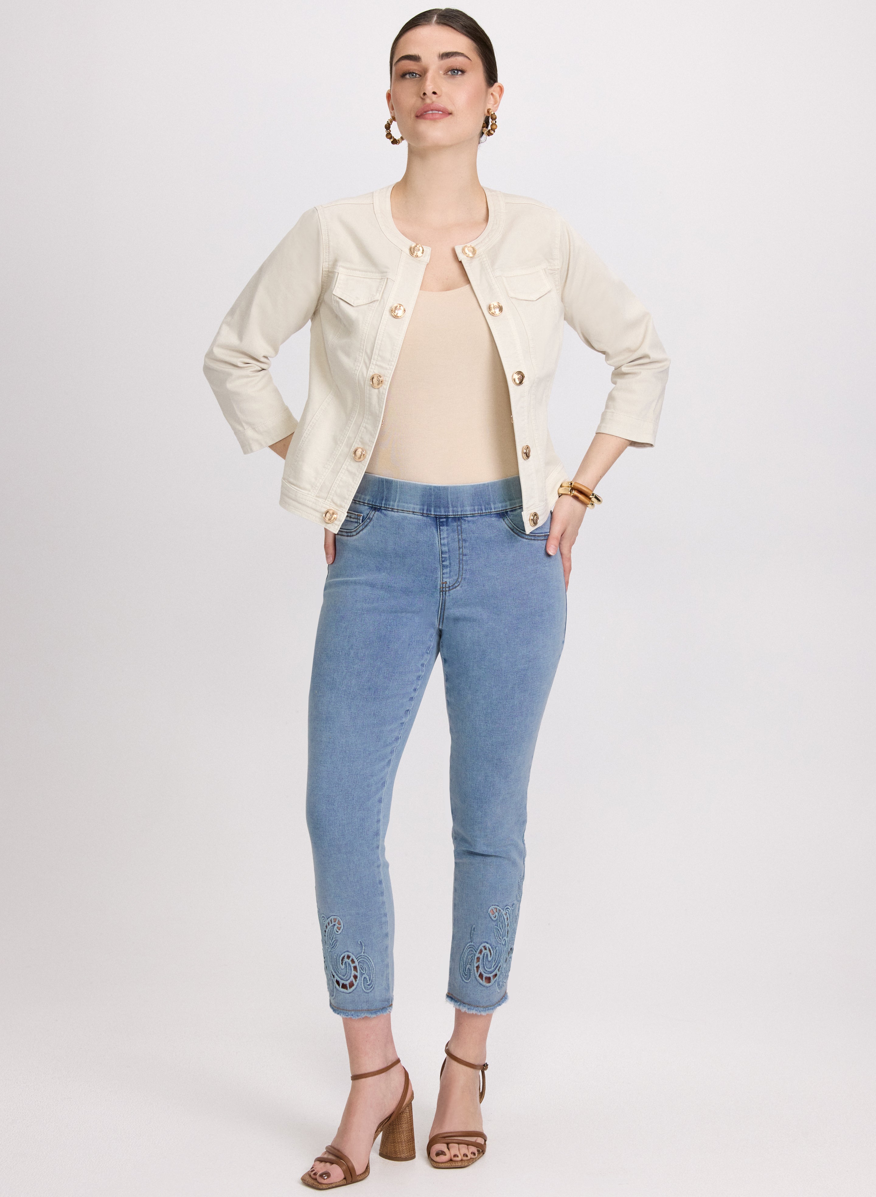 Stylish Women's Embroidered Hem Jeans - High Waist Skinny Denim Pants for Casual Wear & Everyday Outfits