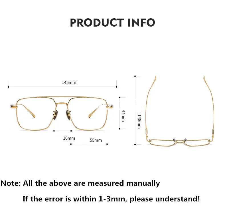 Aimee Unisex Full Rim Square Double Bridge Titanium Eyeglasses 5193 - Lightweight Durable Frame for Men & Women - Perfect for Reading, Work & Fashion Accessories