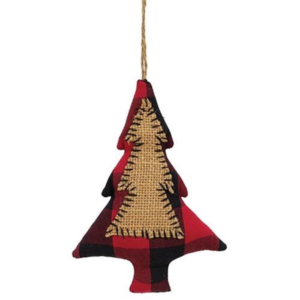 Red & Black Buffalo Check Stitched Fabric Christmas Tree Ornament - Perfect for Holiday Decor, Gift Giving & Festive Home Decorations