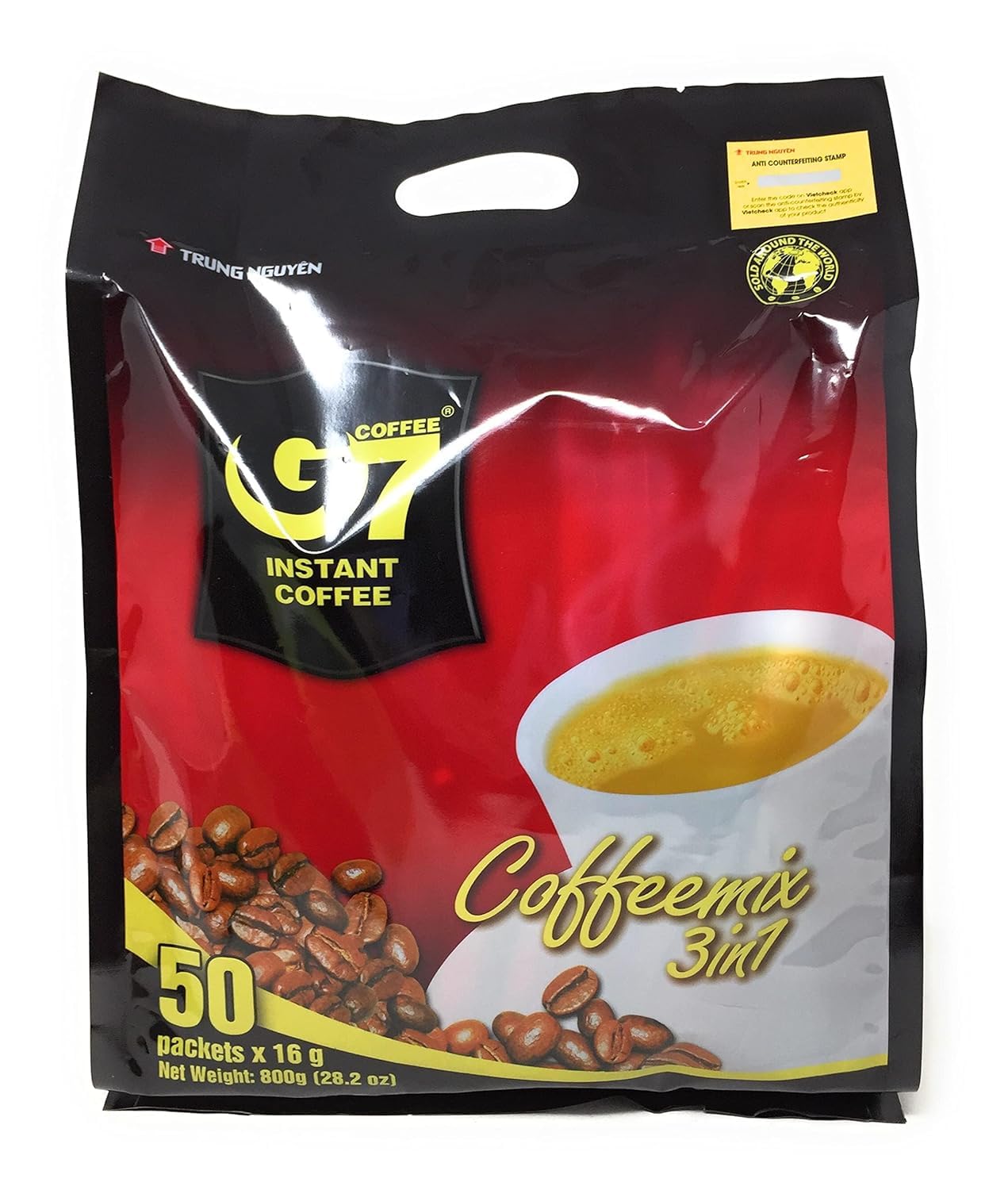 Trung Nguyen G7 Instant Coffee - 3-in-1 Vietnamese Coffee with Non-Dairy Creamer & Sugar, Strong Bold Flavor (50 Sticks) - Perfect for Office, Travel & Home Brewing