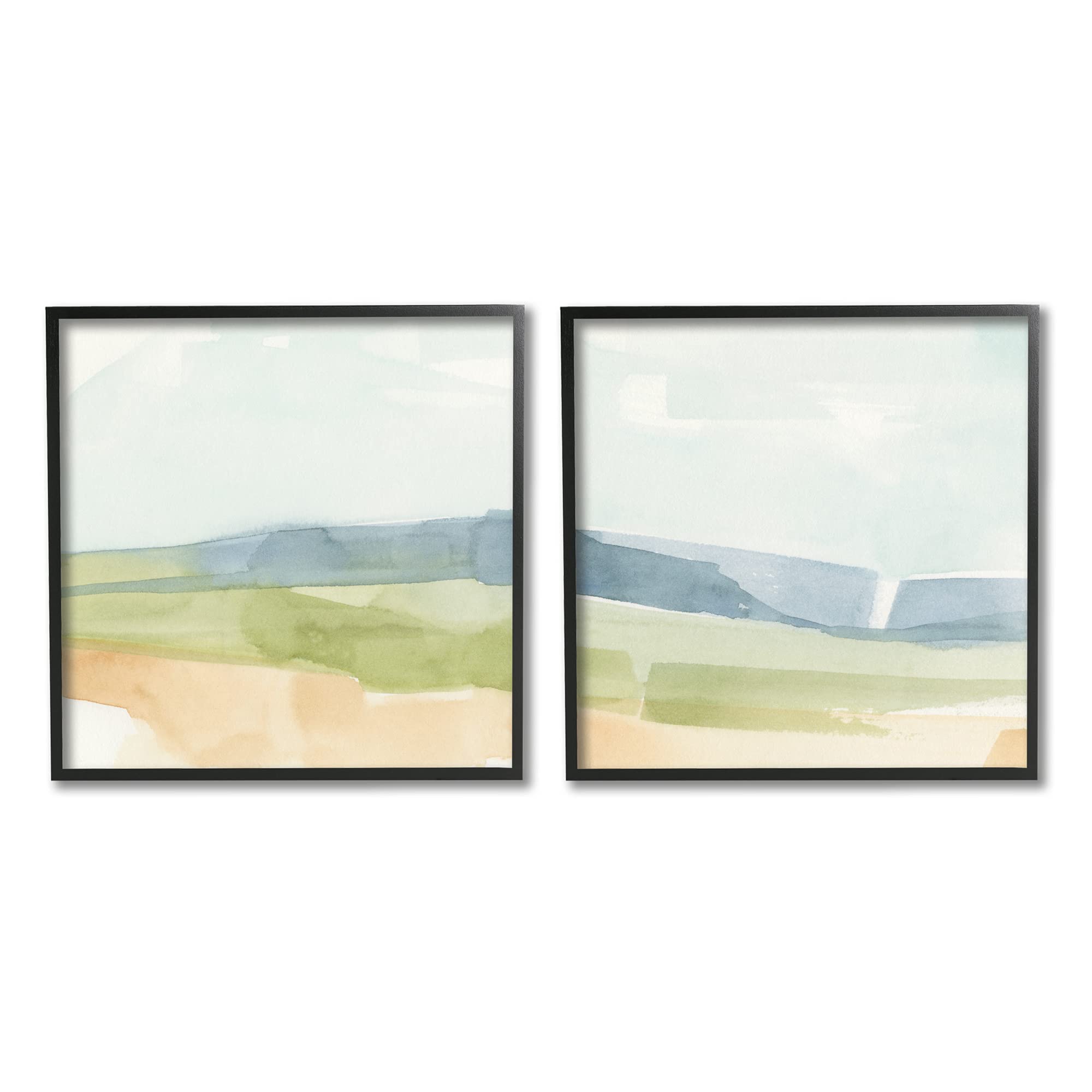 Abstract Watercolor Hills Landscape Wall Art - Blue, Green & Brown Tones by Emma Caroline - Set of 2 Framed Paintings (24x24 Inches Each) - Perfect for Living Room, Bedroom & Office Decor