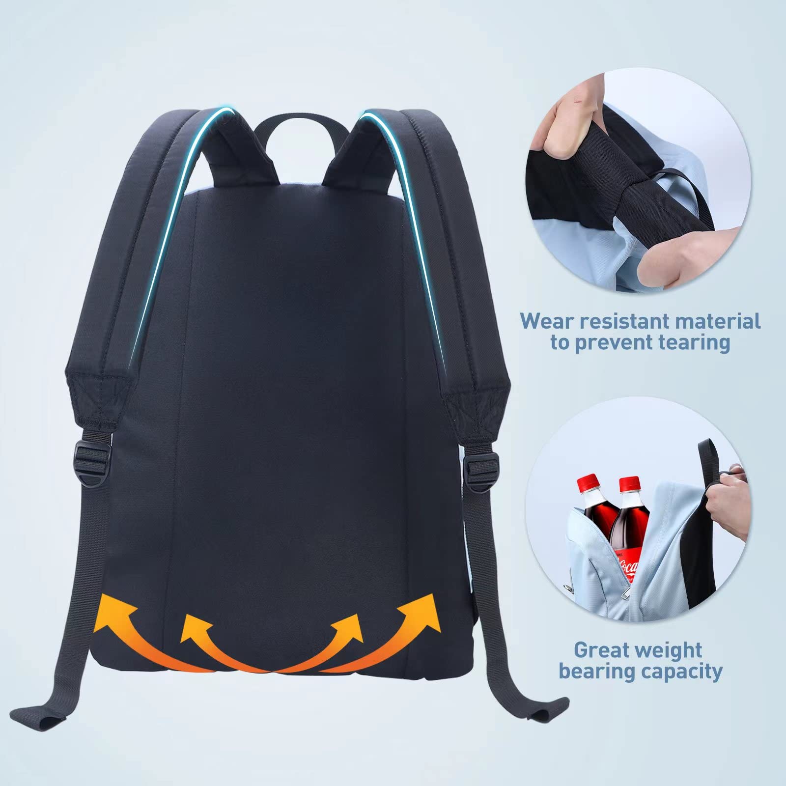SIMTOP Lightweight Travel Backpack - Water Resistant Casual Daypack with Durable Polyester Fabric & YKK Zippers - Perfect for Work, Commuting, Hiking and Weekend Getaways - Light Blue