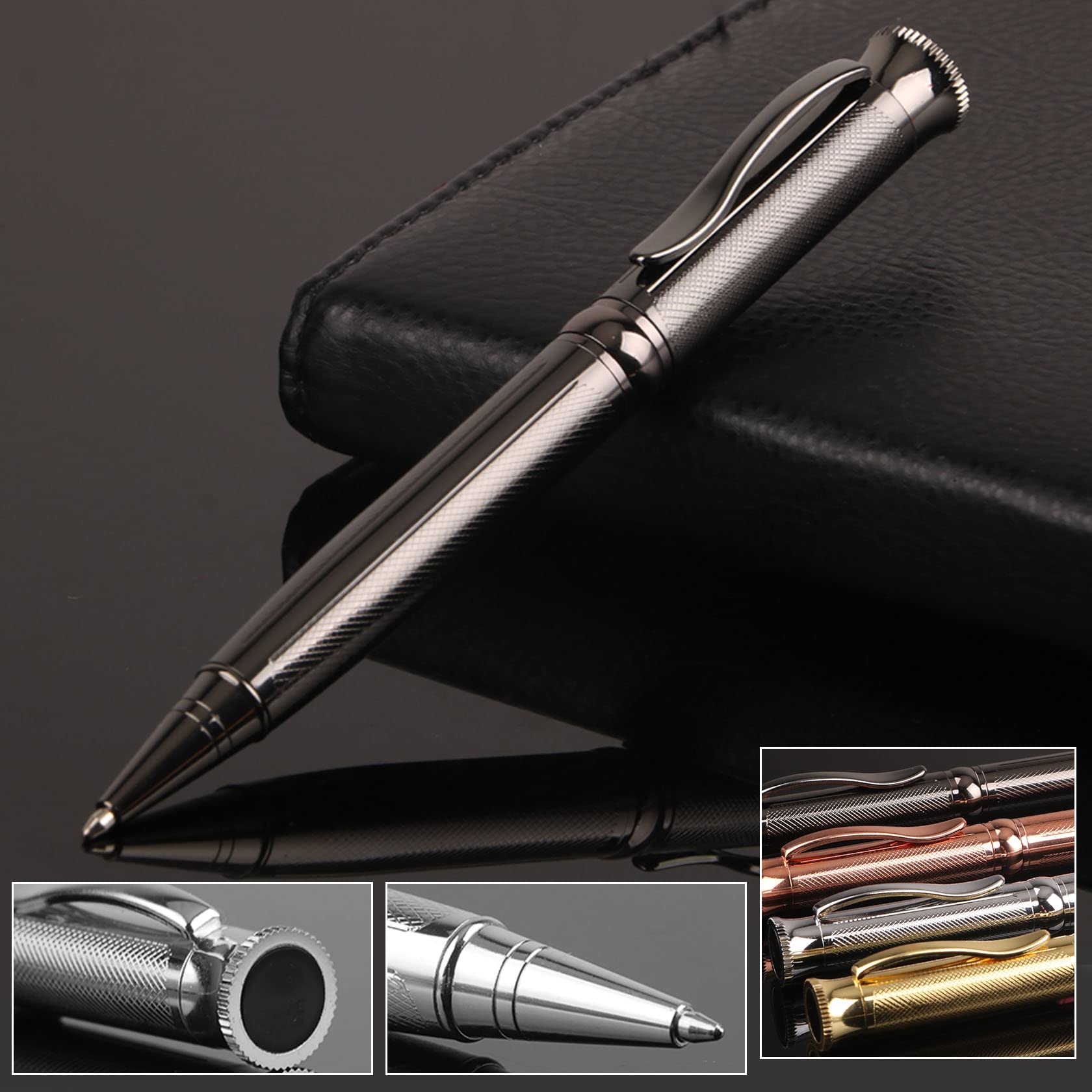 STONEGO Premium Metal Ballpoint Pen - Retractable Striped Rollerball Pen with 1.0mm Medium Point, Elegant Pewter Finish - Perfect Gift for Men & Women, Ideal for Office, Business, School, Writing & Daily Use