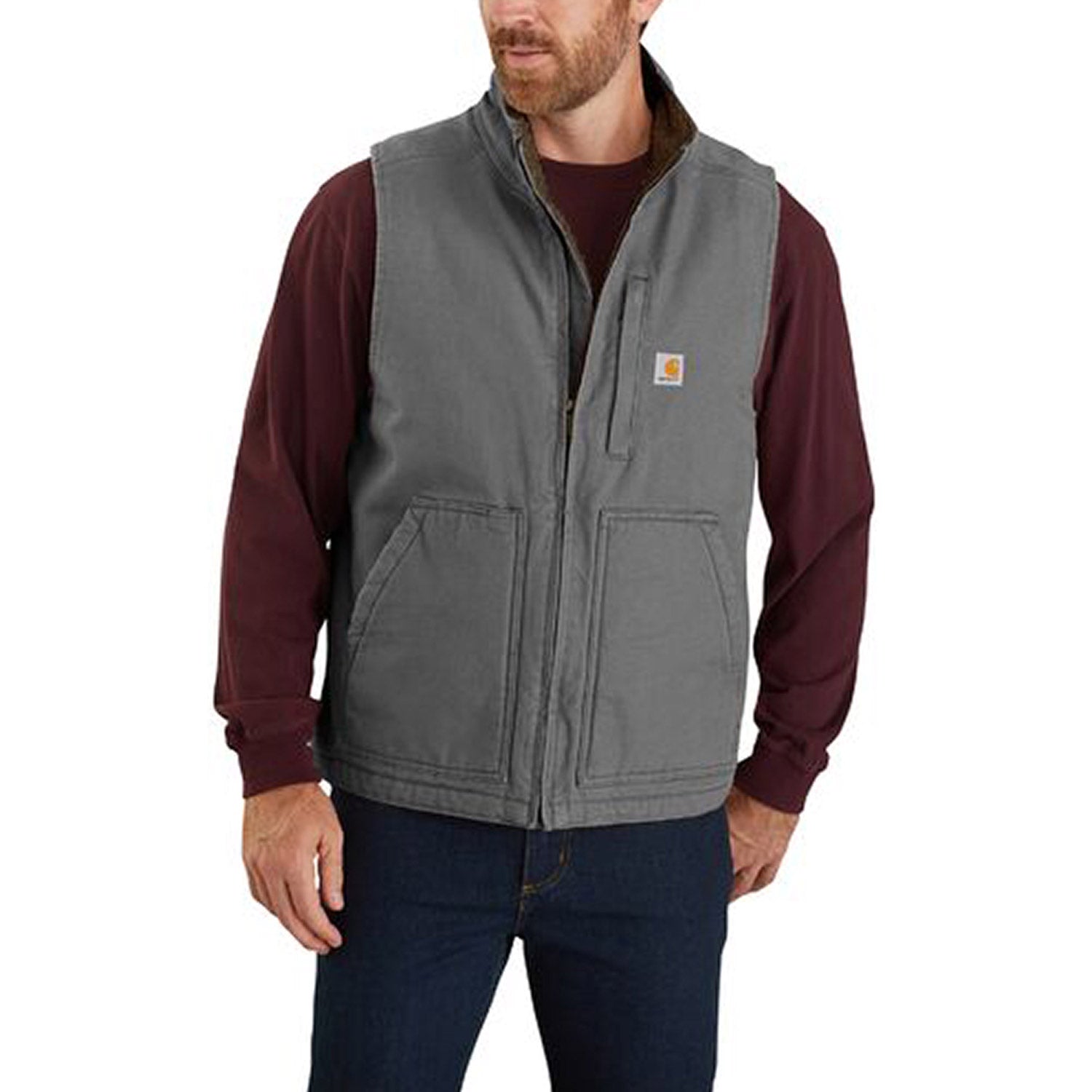 Carhartt Men's Washed Duck Mock Neck Vest - Durable Workwear for Outdoor Jobs, Hunting & Cold Weather Layering