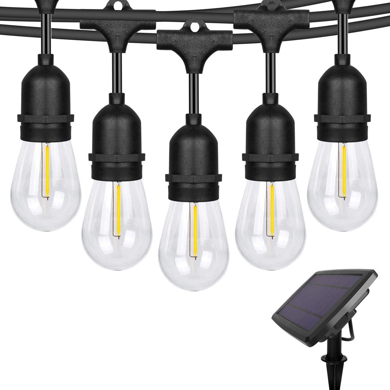 27ft Solar Powered Outdoor LED String Lights - Waterproof & Weatherproof with 12 Warm White Bulbs - Perfect for Patio, Porch, Deck, Garden Party & Backyard Decor (27 Feet)