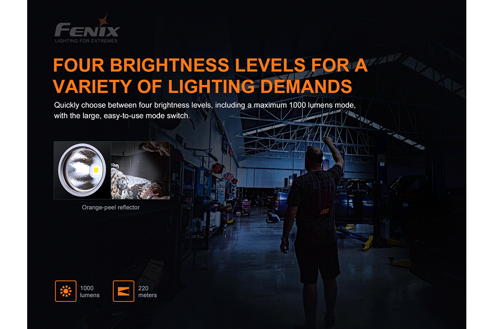 Fenix WT25R Rechargeable LED Flashlight - 1000 Lumens High Brightness, Adjustable Head for Camping, Hiking & Emergency Use