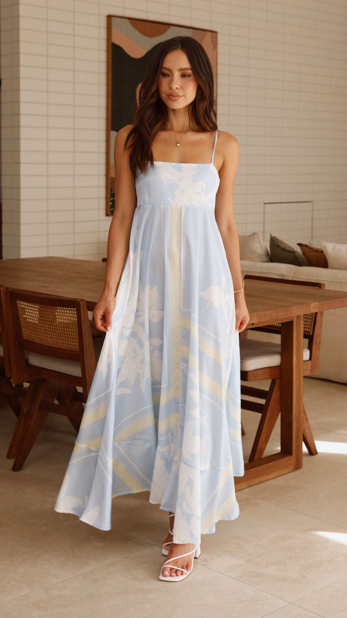 Kaethe Maxi Dress for Women - Flowy Blue & Yellow Floral Summer Dress - Perfect for Beach Vacations, Parties & Casual Outings