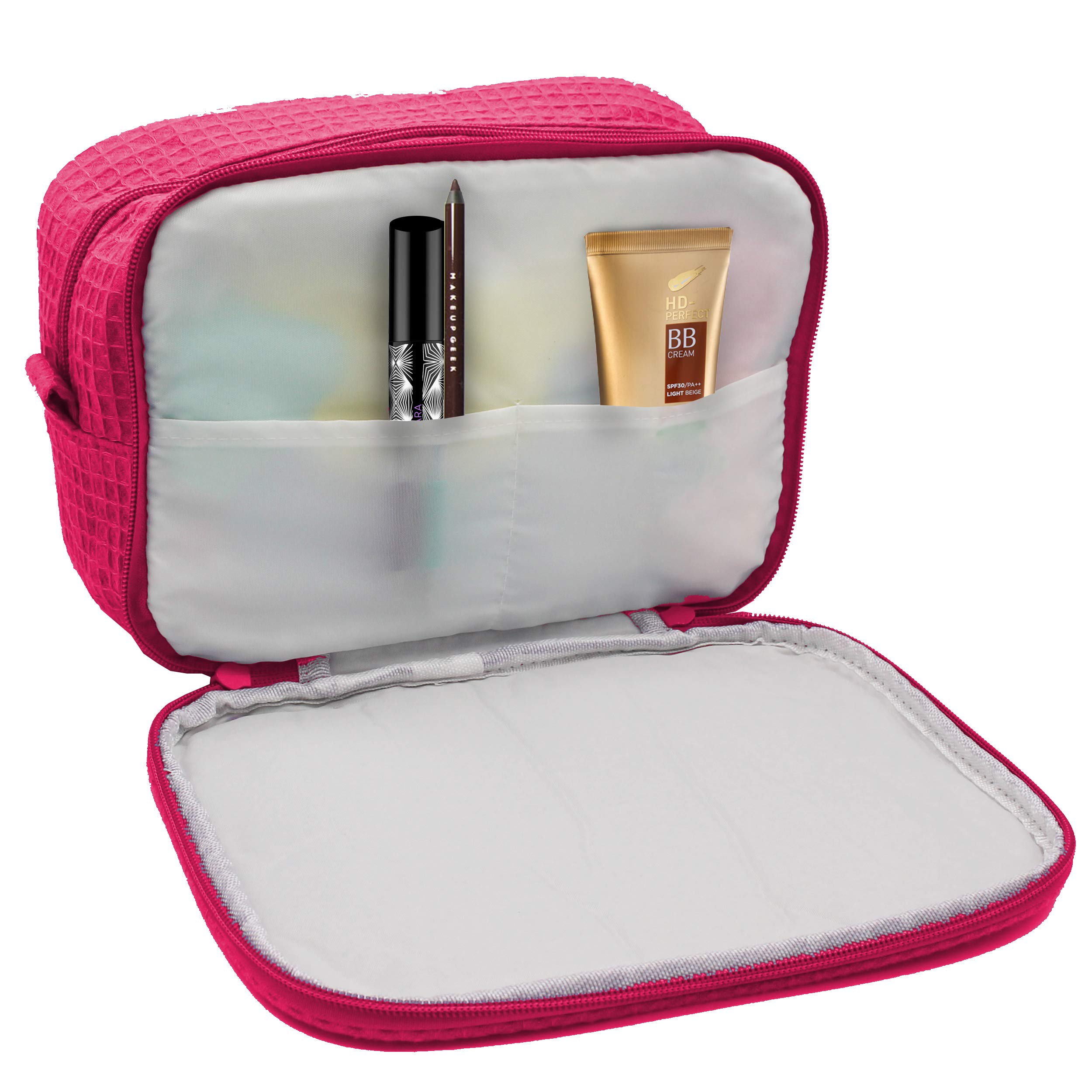Personalized Makeup Bag for Bridesmaids - Custom Monogrammed & Embroidered Cosmetic Case (Hot Pink) - Perfect for Weddings, Bachelorette Parties & Travel