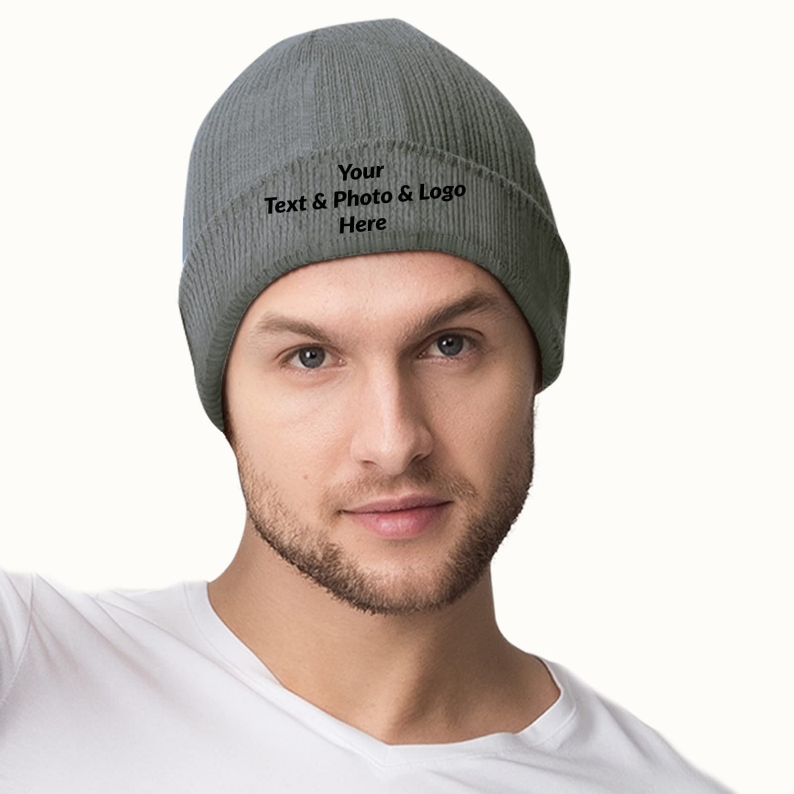 Custom Beanie Hats with Personalized Text, Photo & Logo - Design Your Own Winter Hat for Men & Women (Dark Gray) - Perfect for Gifts, Sports Teams & Brand Promotion