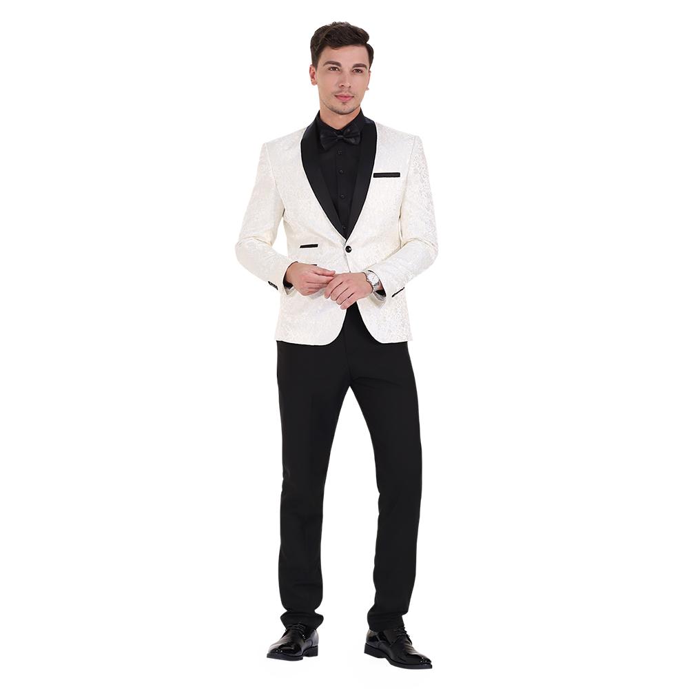 2 Piece Print Suit for Men - Slim Fit Paisley White Suit Set | Formal & Wedding Attire | Business & Special Occasion Outfit