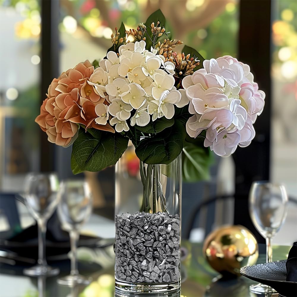 HappyFiller 3-7mm Decorative Pebbles - Mini Rocks for Candle Holders, Vase Fillers, Terrariums & Succulent Planters | Small Gravel Stones for Aquarium, Fishbowl & Soil Cover | Crushed Glass Silver 1.1 LB | Perfect for Home Decor, Wedding Centerpieces & DIY Crafts