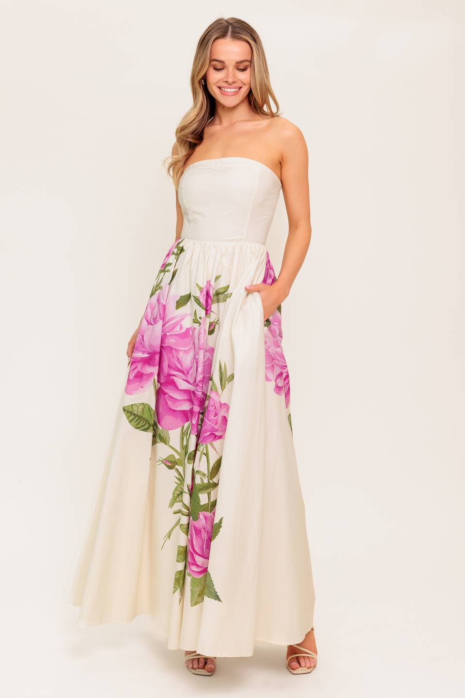 Strapless Floral Maxi Dress - Lightweight Summer Beach Dress for Women | Perfect for Vacations, Weddings & Outdoor Events